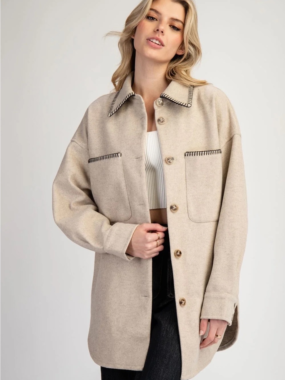 Zara light brown Oversized Utility Jacket with Black Contrast Stitching